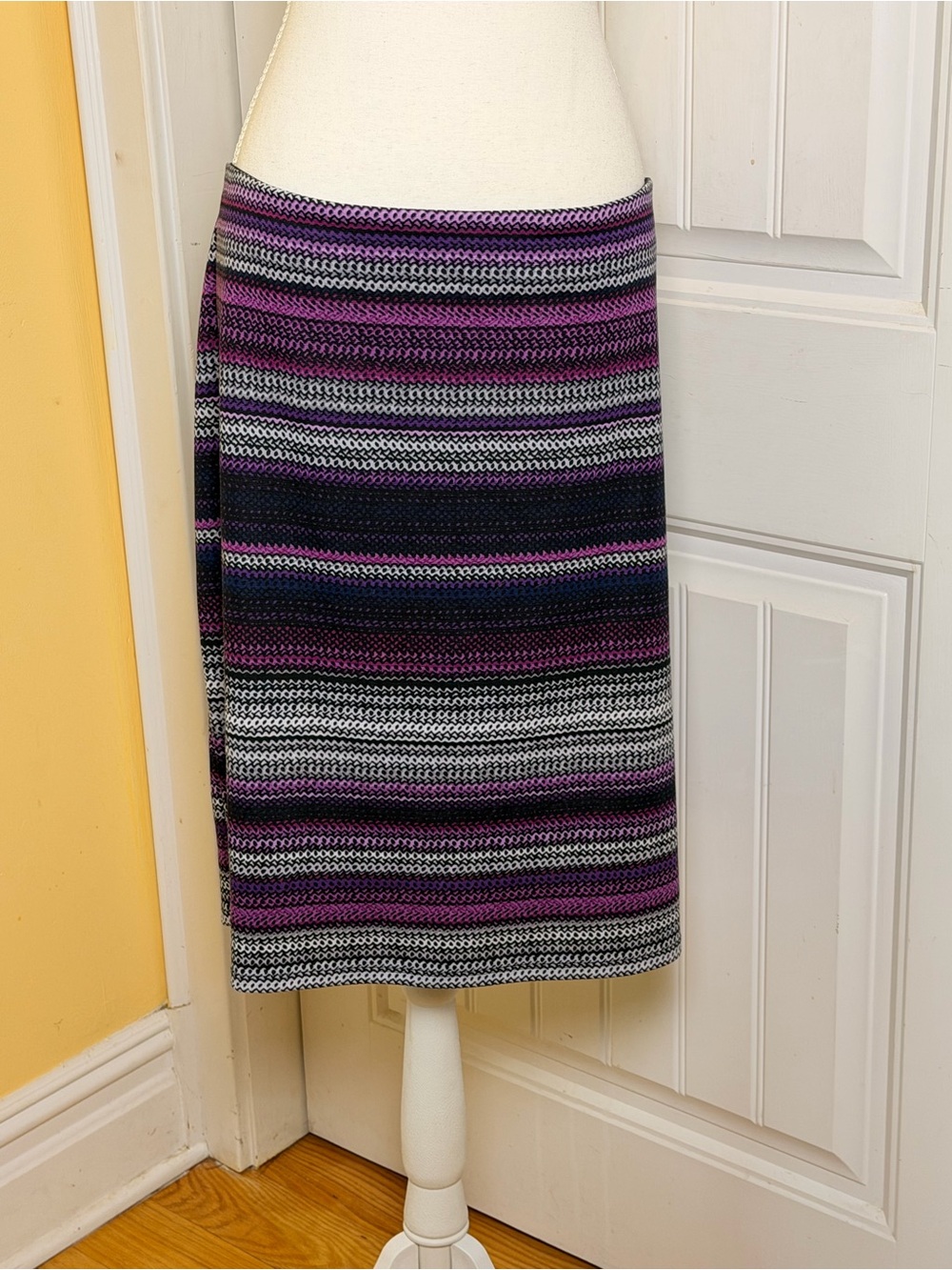 Dress Barn Striped Purple, Black & Gray Knit Pencil Skirt